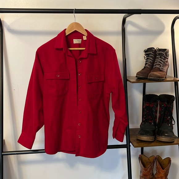 Vintage L.L. Bean Candy apple red chamois shacket sz 14 - Picture 3 of 4